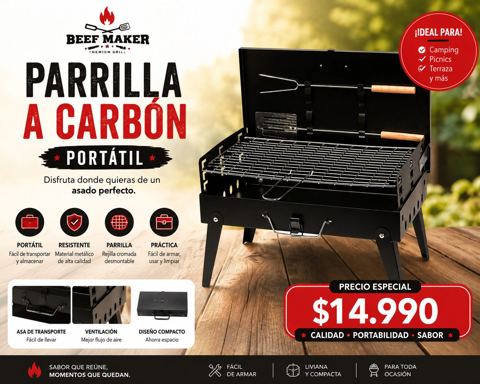 Parrilla a carbón portátil Beef Maker